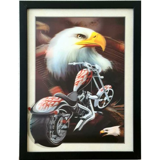 Poster med ramme i 3D, Eagle &amp; Motorcycle