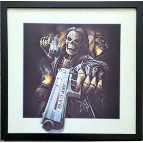 Poster med ramme i 3D, Bad Ass med pistol