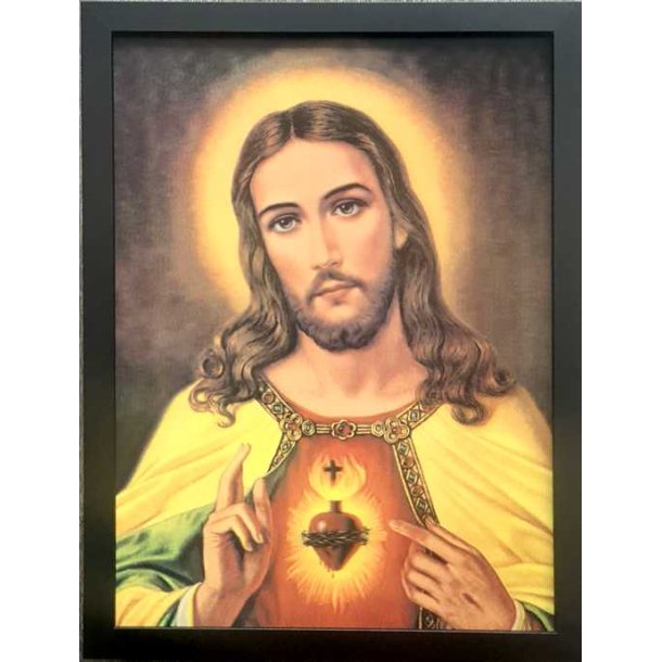 Poster med ramme i 3D, Jesus' hjerte