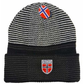 Strikkelue, sort/hvit m/flagg