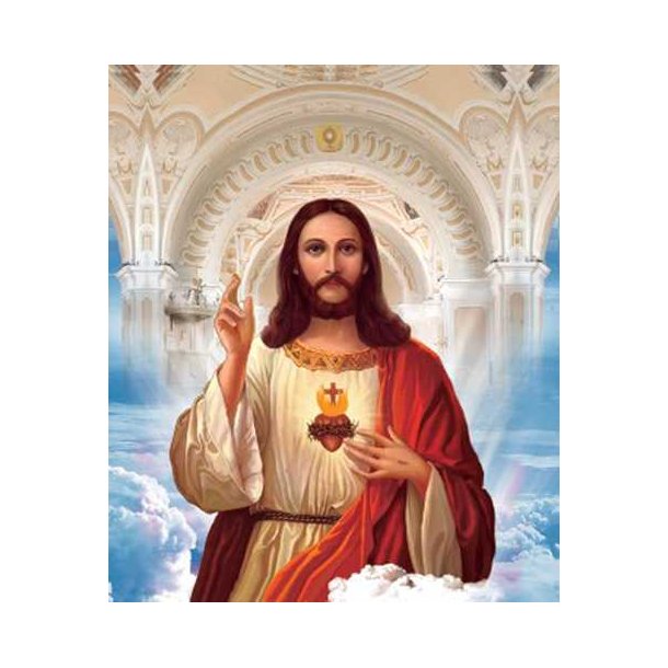 Poster med ramme i 3D, Jesus Hjerte