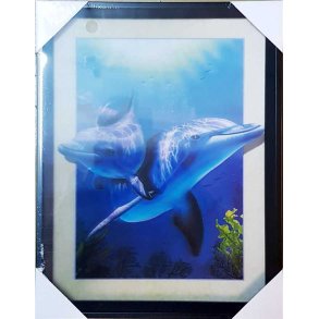 Poster med ramme i 3D, Delfiner i ramme